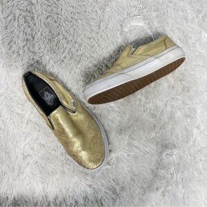 Vans Off The Wall Yellow Gold Metallic Slip On Sneakers Womens 7